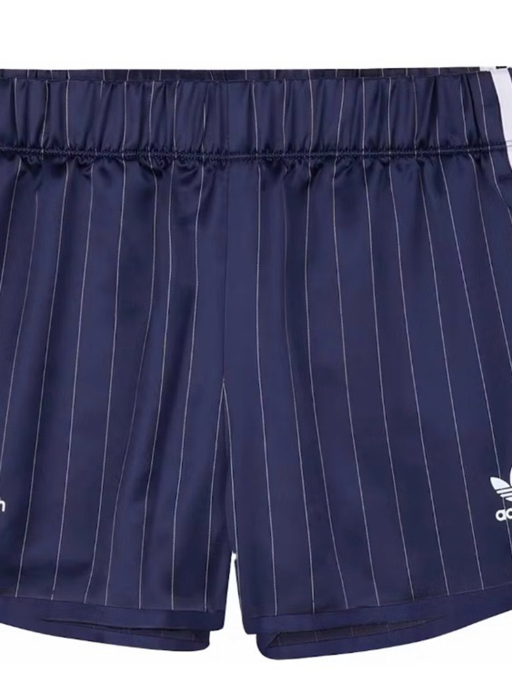 adidas Navy Pinstripe Athletic Shorts with White Logo